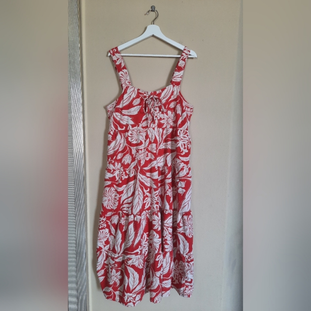 Who What Wear Linen Blend Floral Red & White Summer Dress Corset Top Beachy